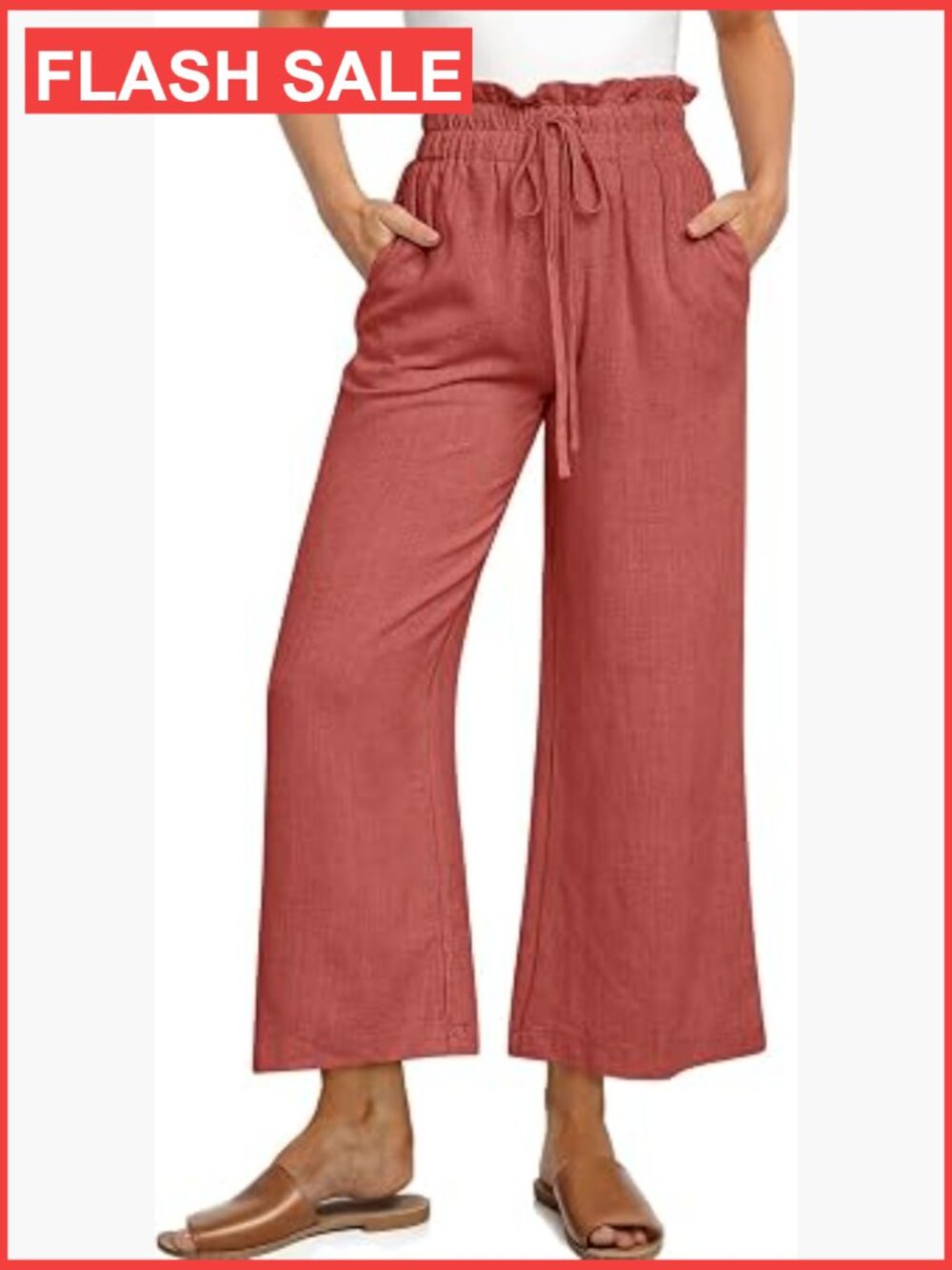 Women's Linen Wide Leg Palazzo Pants Drawstring High Waist Flowy Summer Casual